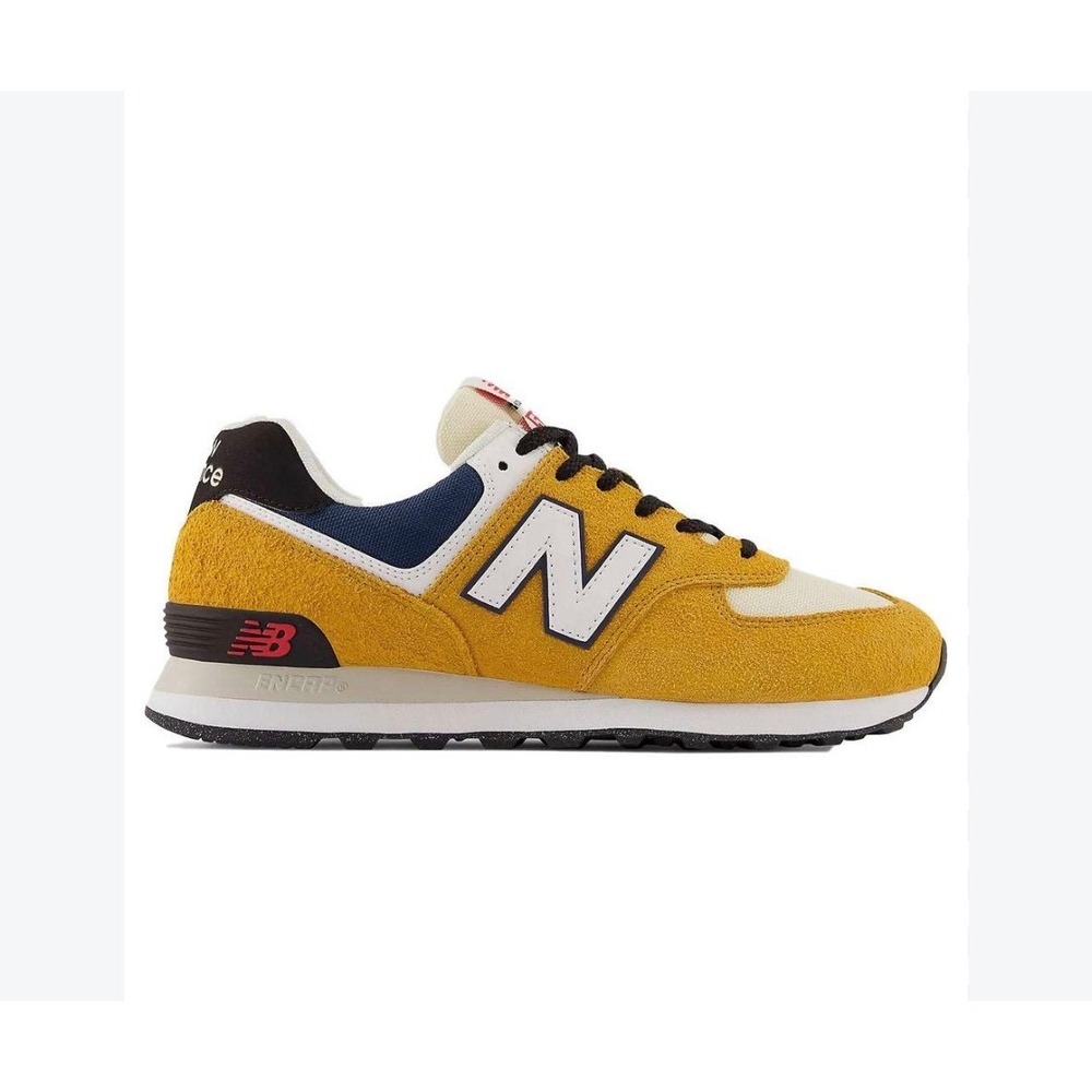 New Balance 574 Sneakers 7 Mustard Yellow Navy Suede Vintage Streetwear Y2K